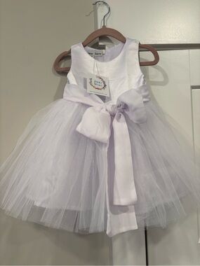 Dear Mimi White  Tulle Flower Girl Dress with Bow